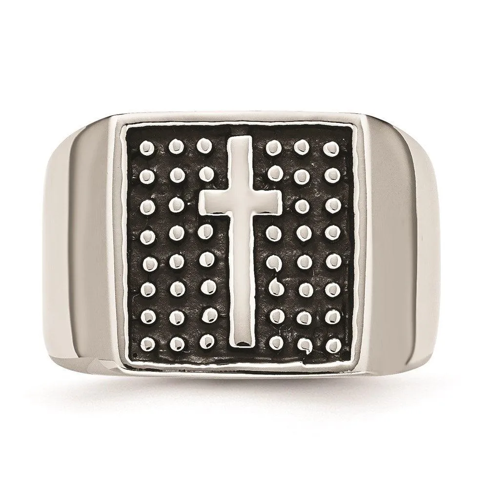 Chisel Jewelry Stainless Steel Antiqued Cross Polished Ring