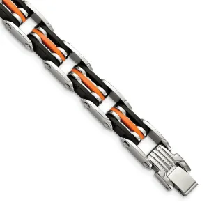 Chisel Jewelry Stainless Steel Black & Orange Rubber 8.5in Bracelet