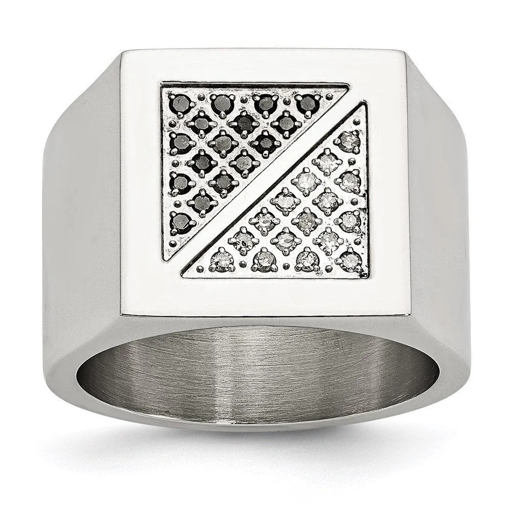 Chisel Jewelry Stainless Steel Black & White Diamond Ring