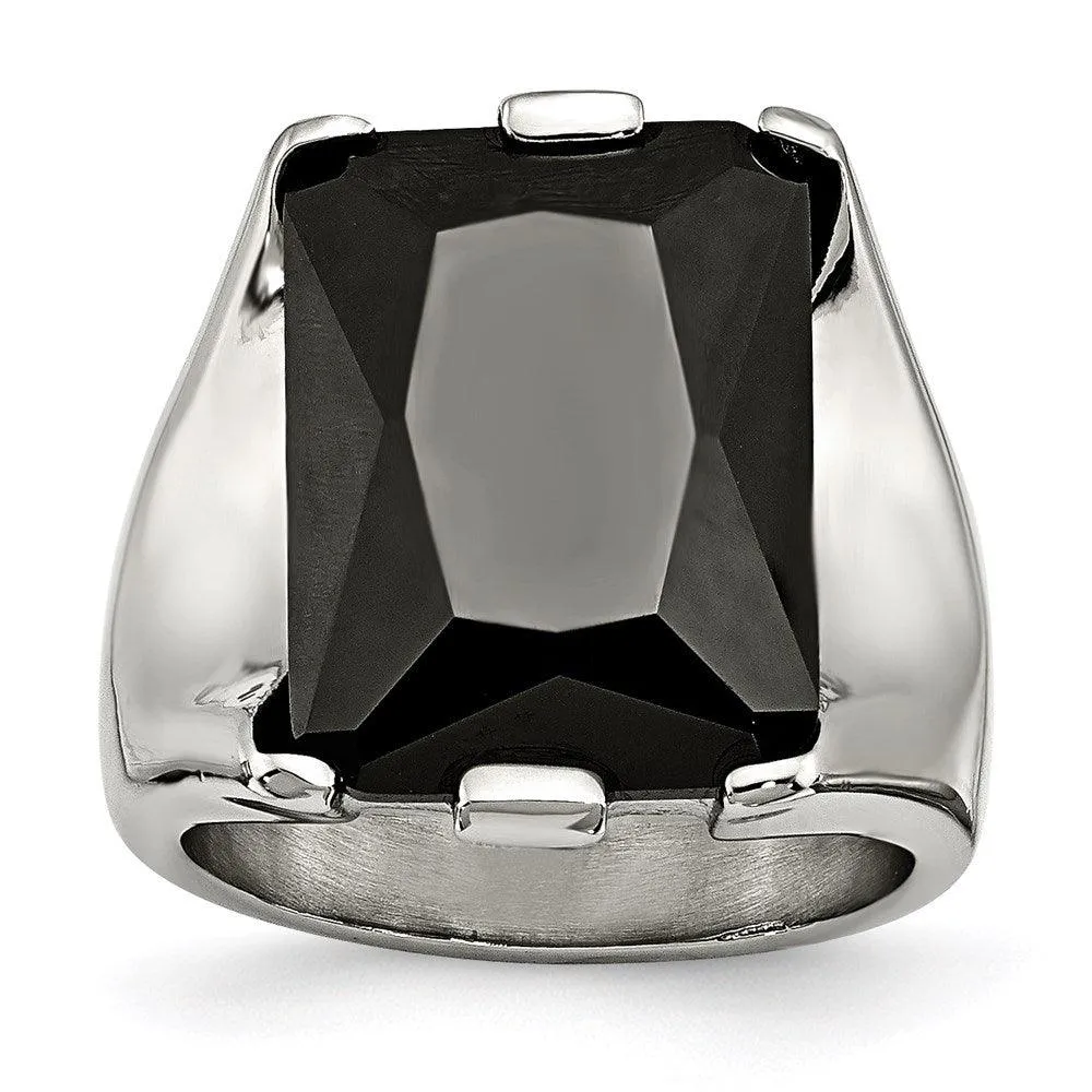 Chisel Jewelry Stainless Steel Black CZ Polished Ring