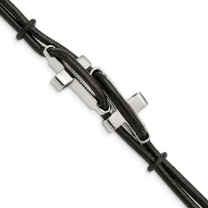 Chisel Jewelry Stainless Steel Black Leather 8.25in Bracelet