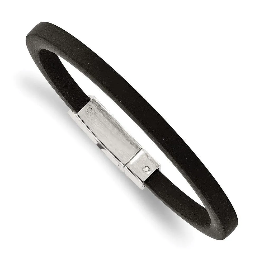 Chisel Jewelry Stainless Steel Black Rubber 8.5in Bracelet