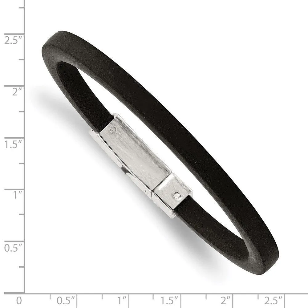 Chisel Jewelry Stainless Steel Black Rubber 8.5in Bracelet