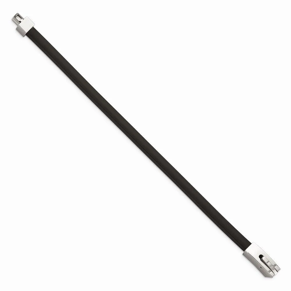 Chisel Jewelry Stainless Steel Black Rubber 8.5in Bracelet