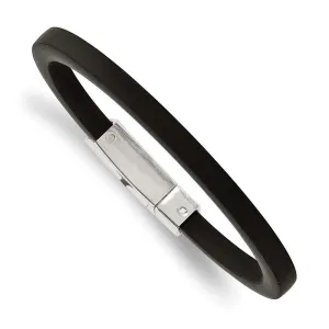 Chisel Jewelry Stainless Steel Black Rubber 8.5in Bracelet