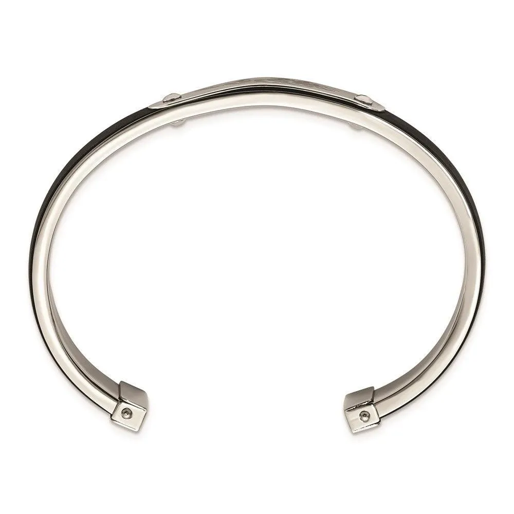 Chisel Jewelry Stainless Steel Black Rubber Cuff Bangle