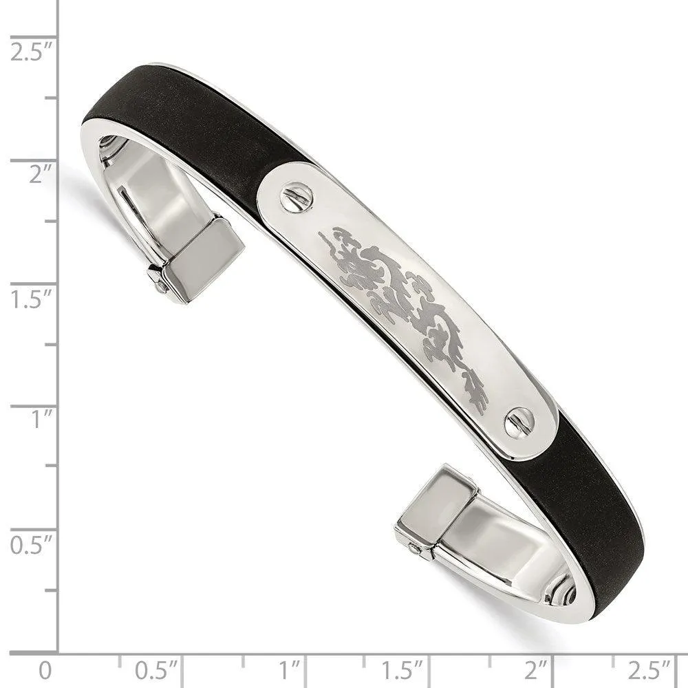 Chisel Jewelry Stainless Steel Black Rubber Cuff Bangle