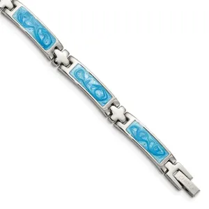 Chisel Jewelry Stainless Steel Blue Enamel 7.25in Bracelet
