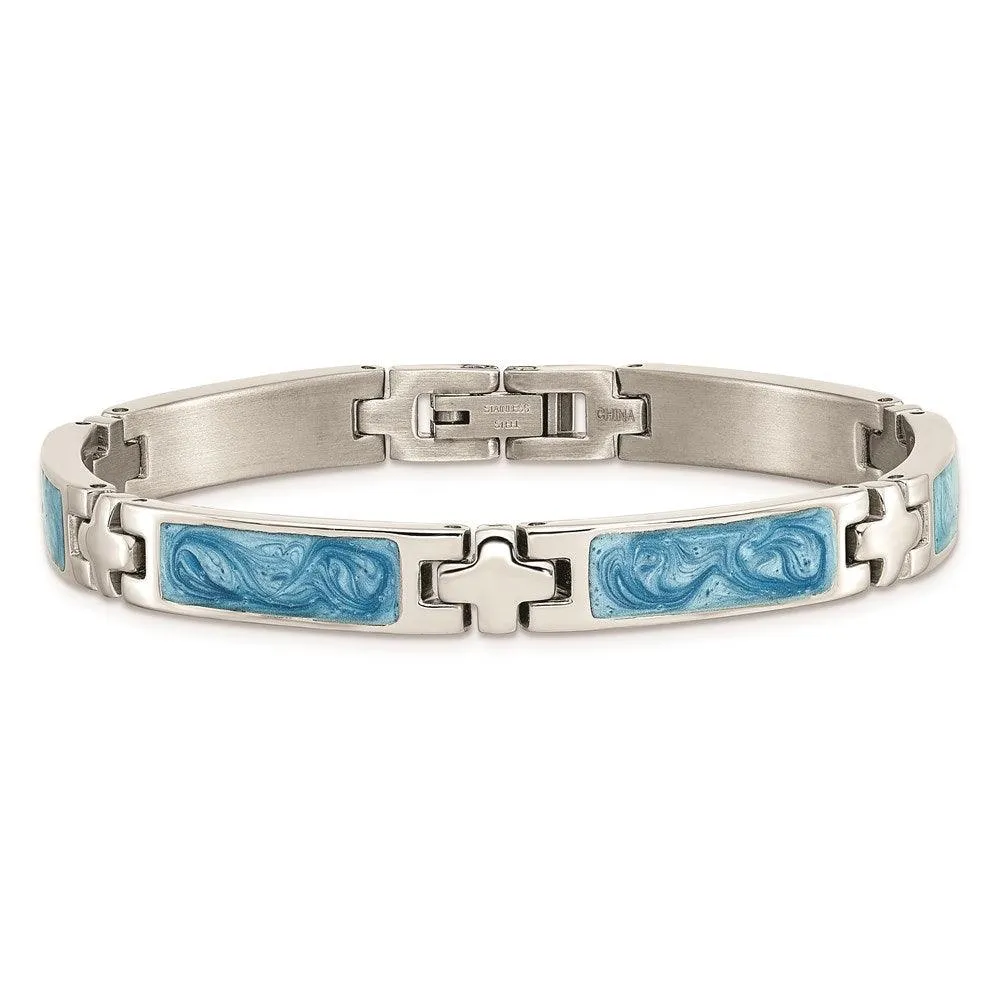 Chisel Jewelry Stainless Steel Blue Enamel 7.25in Bracelet