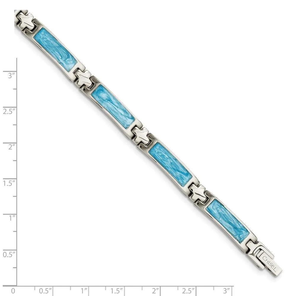 Chisel Jewelry Stainless Steel Blue Enamel 7.25in Bracelet