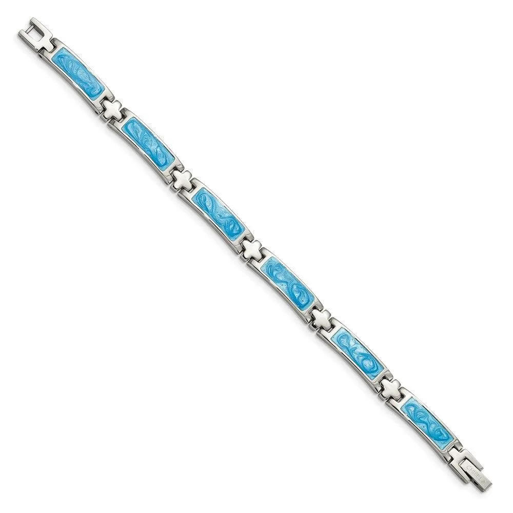 Chisel Jewelry Stainless Steel Blue Enamel 7.25in Bracelet