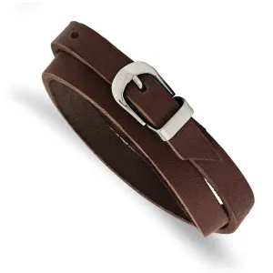 Chisel Jewelry Stainless Steel Brown Leather Wrap Bracelet