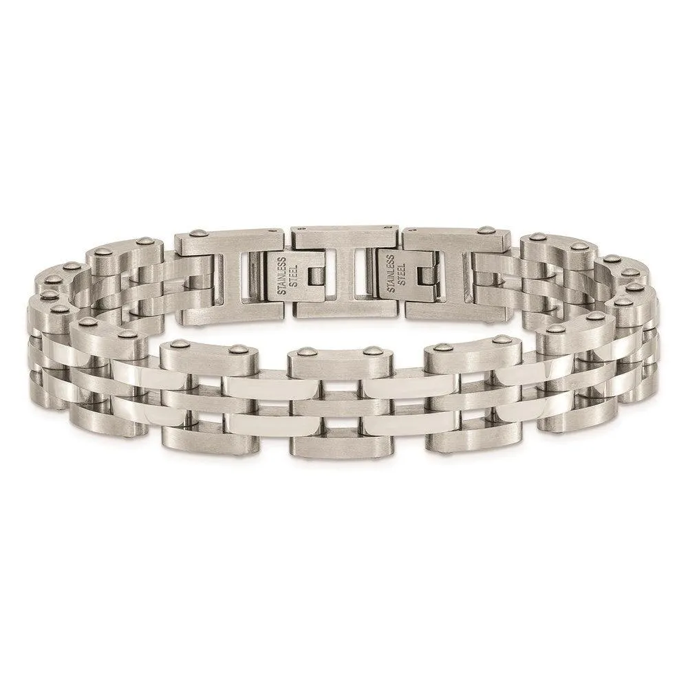Chisel Jewelry Stainless Steel Brushed and Polished 8.75in Link Bracelet
