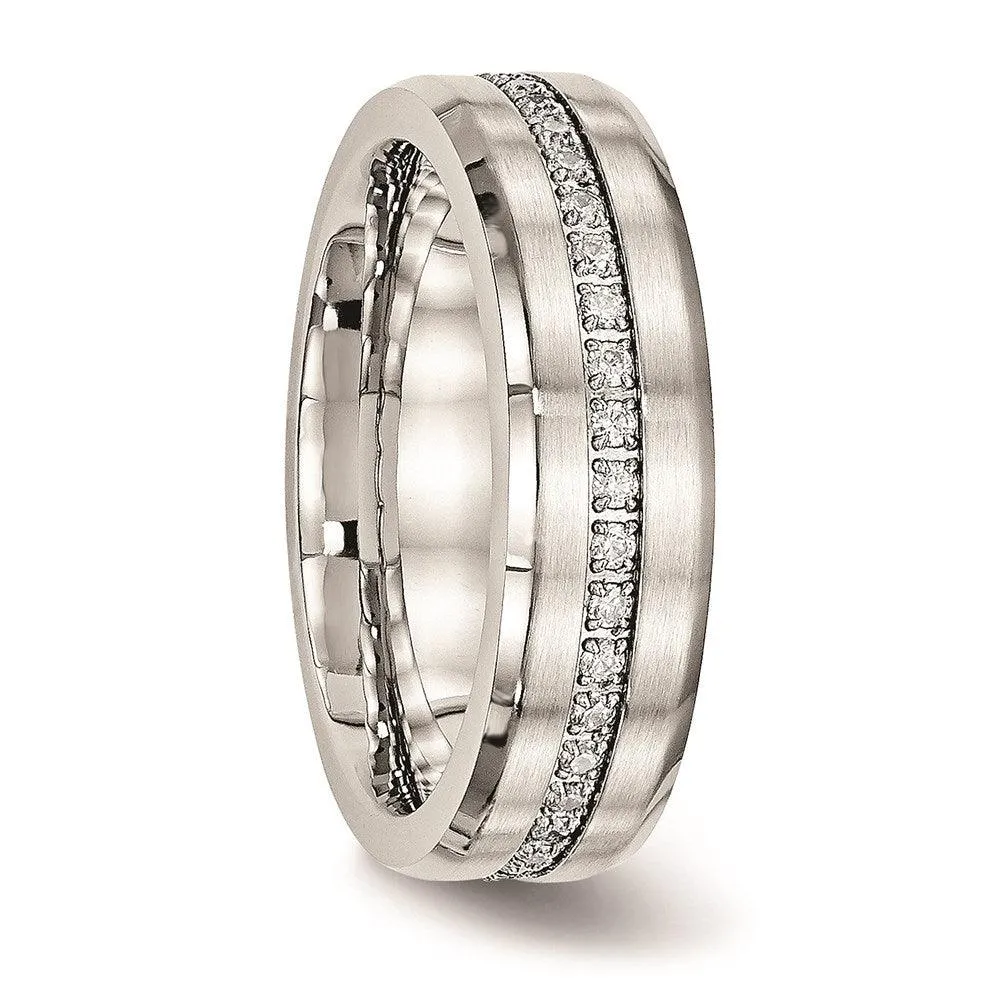 Chisel Jewelry Stainless Steel Brushed and Polished CZ Ring