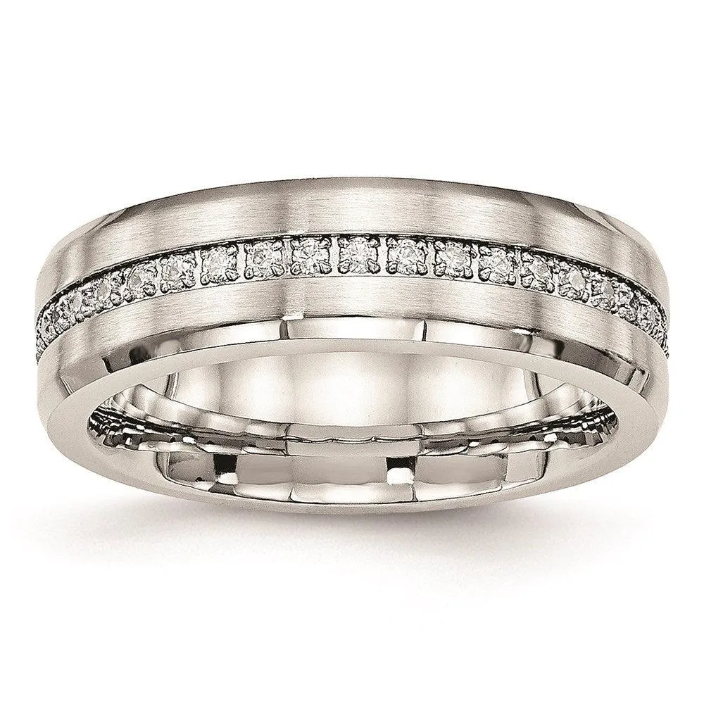 Chisel Jewelry Stainless Steel Brushed and Polished CZ Ring