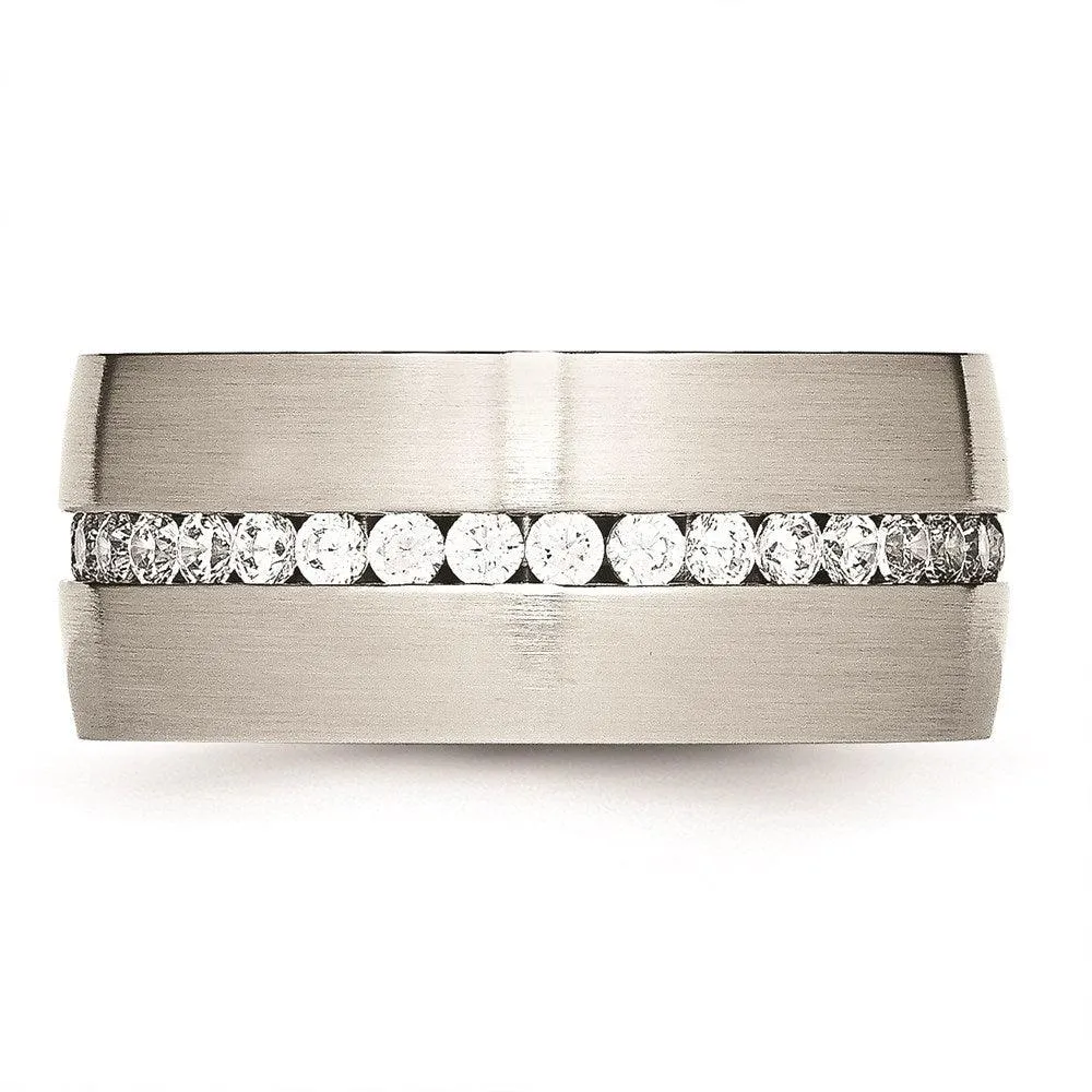 Chisel Jewelry Stainless Steel Brushed and Polished CZ Ring