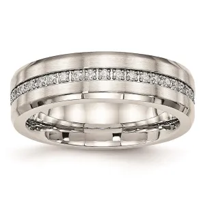 Chisel Jewelry Stainless Steel Brushed and Polished CZ Ring