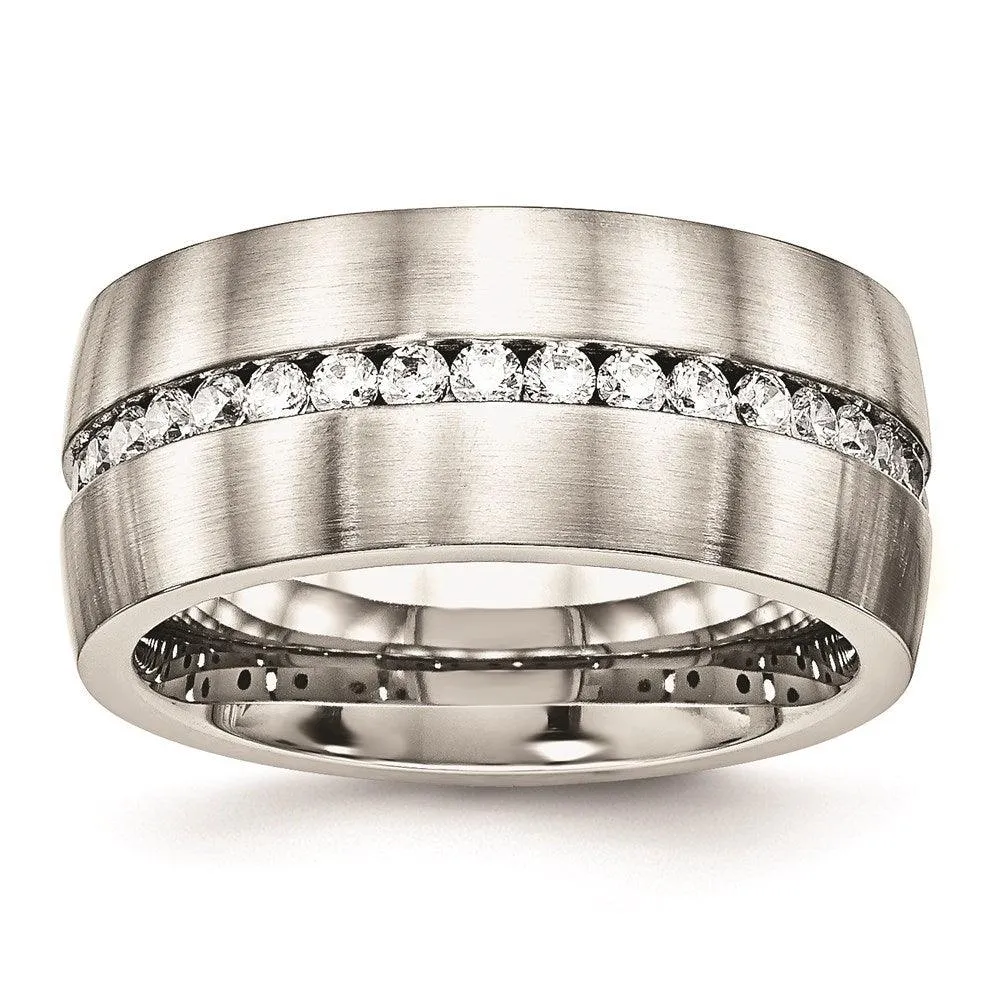 Chisel Jewelry Stainless Steel Brushed and Polished CZ Ring