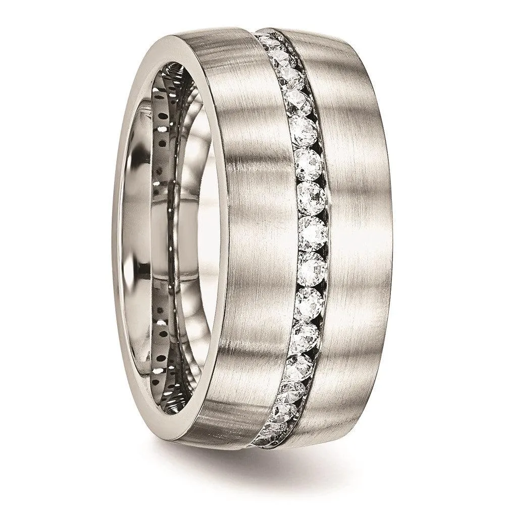Chisel Jewelry Stainless Steel Brushed and Polished CZ Ring