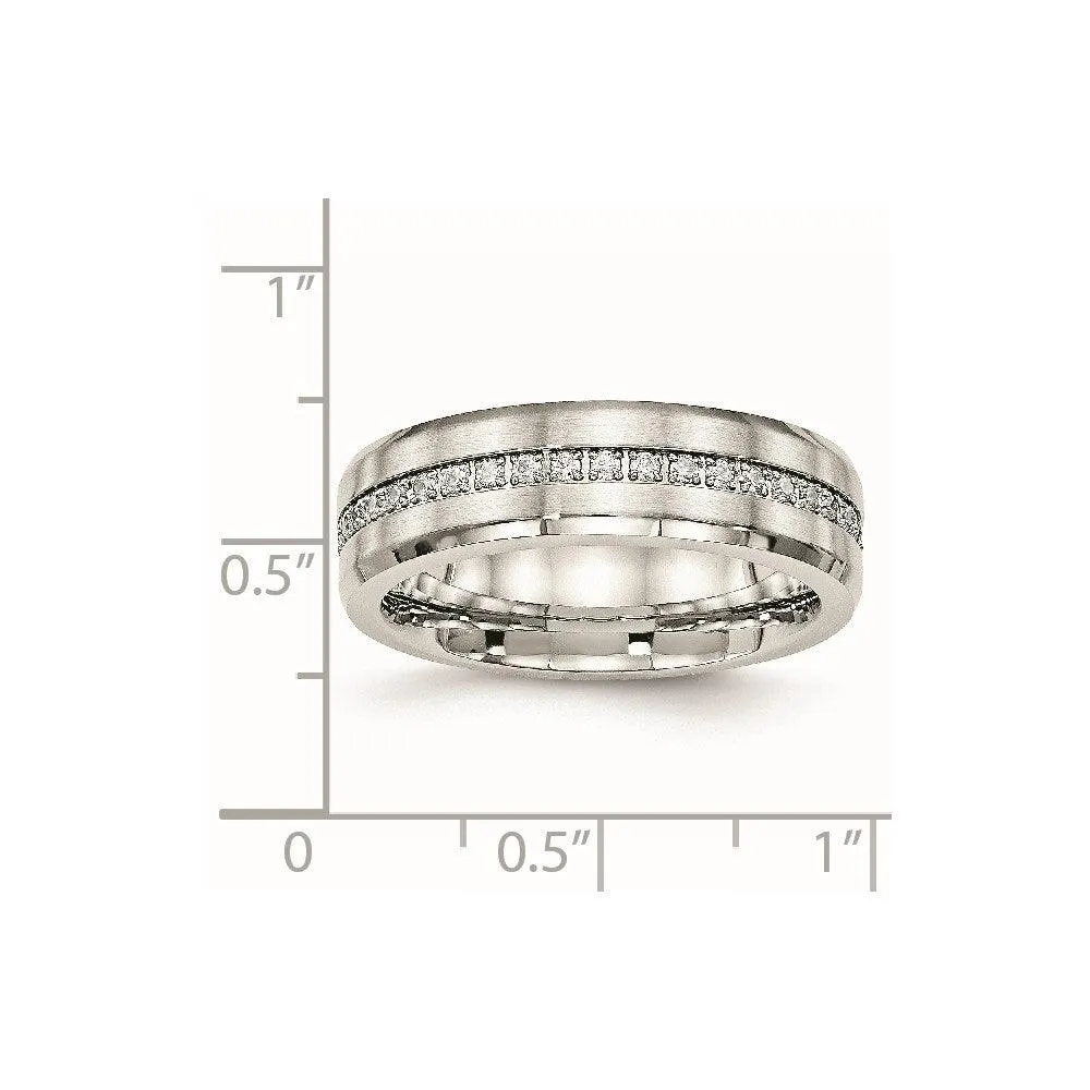 Chisel Jewelry Stainless Steel Brushed and Polished CZ Ring