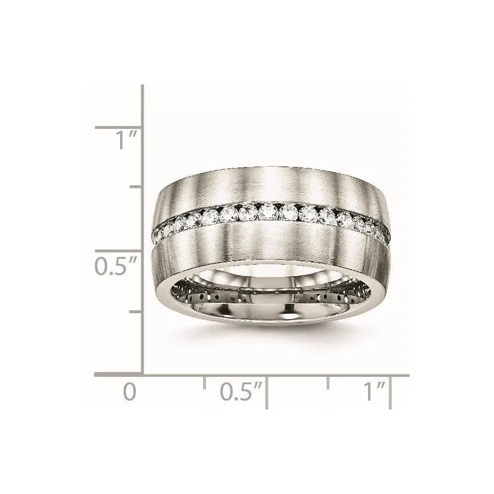 Chisel Jewelry Stainless Steel Brushed and Polished CZ Ring