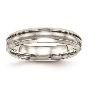 Chisel Jewelry Stainless Steel Brushed and Polished Ridged 5.00mm Band