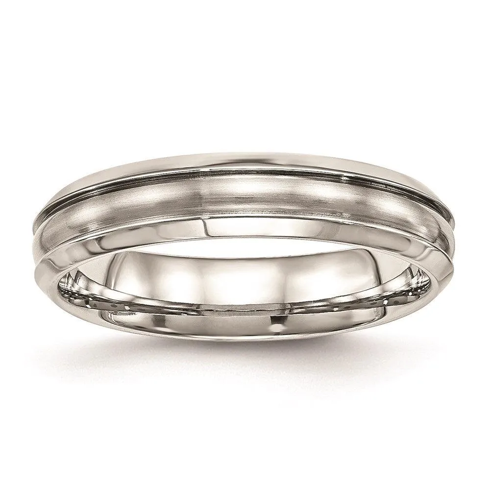 Chisel Jewelry Stainless Steel Brushed and Polished Ridged 5.00mm Band