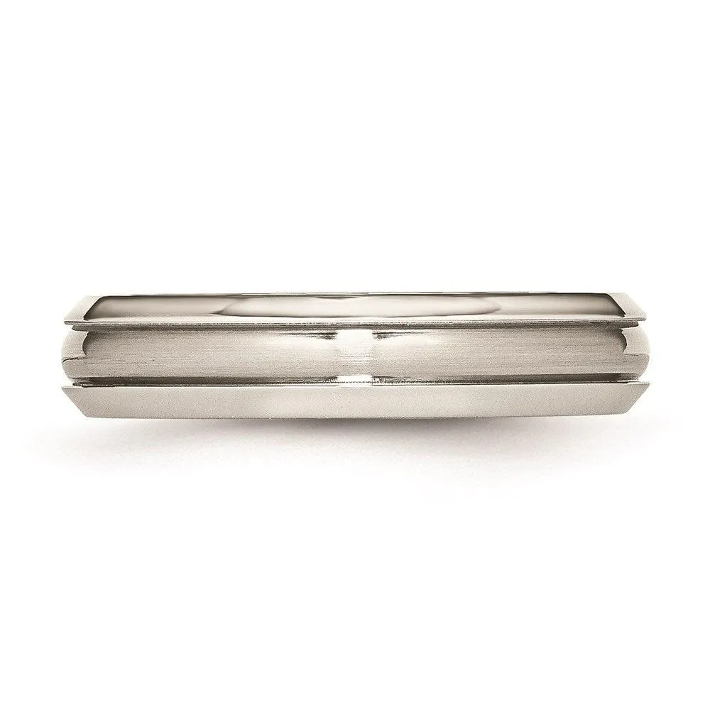 Chisel Jewelry Stainless Steel Brushed and Polished Ridged 5.00mm Band