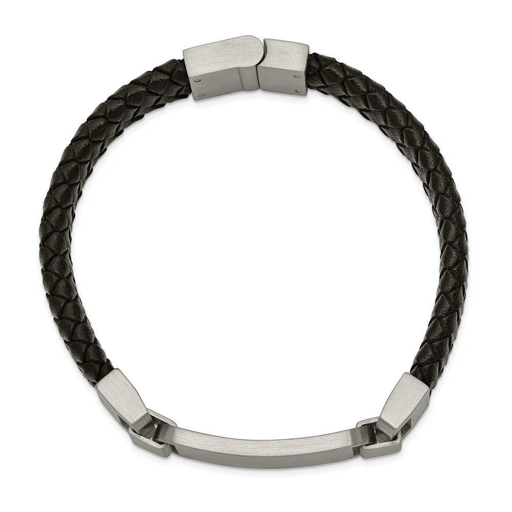 Chisel Jewelry Stainless Steel Brushed Black Leather 8.5in ID Bracelet
