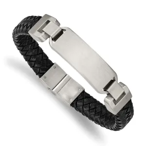 Chisel Jewelry Stainless Steel Brushed Black Leather 8.5in ID Bracelet