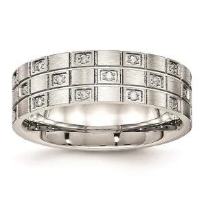 Chisel Jewelry Stainless Steel Brushed Grooved CZ Ring