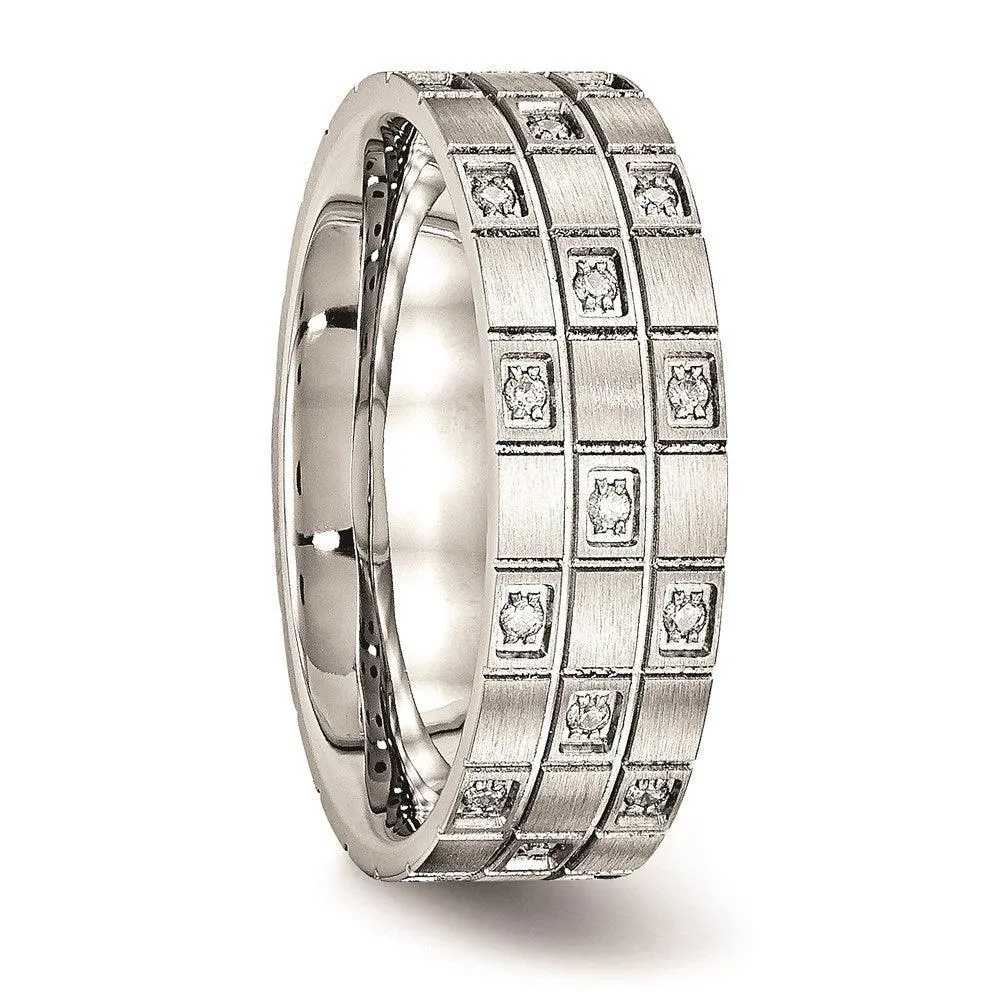 Chisel Jewelry Stainless Steel Brushed Grooved CZ Ring