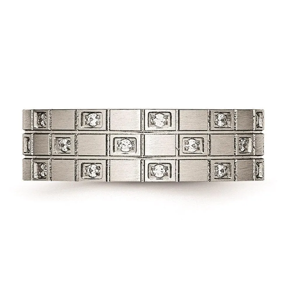Chisel Jewelry Stainless Steel Brushed Grooved CZ Ring