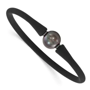 Chisel Jewelry Stainless Steel Chisel and Silicone 11-12mm Freshwater Cultured Pearl Brac