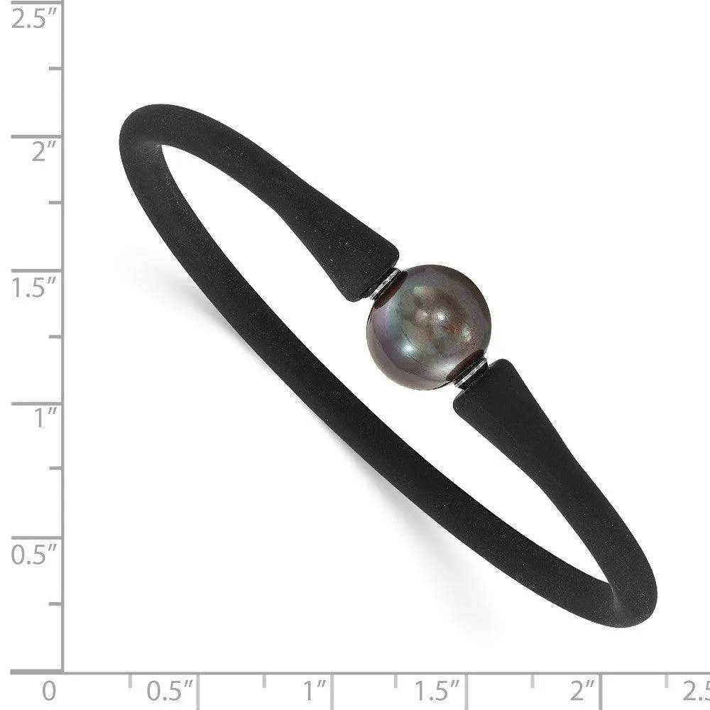 Chisel Jewelry Stainless Steel Chisel and Silicone 11-12mm Freshwater Cultured Pearl Brac