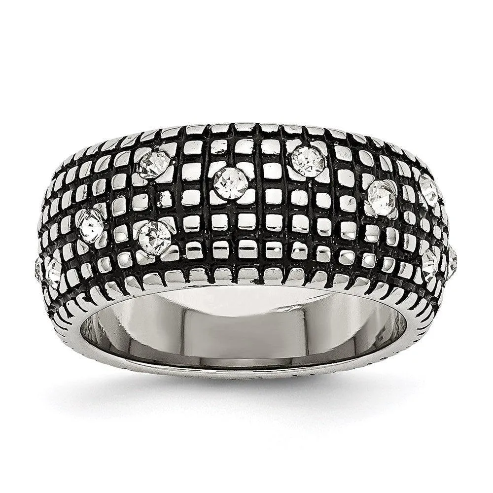 Chisel Jewelry Stainless Steel Crystal Antiqued Ring