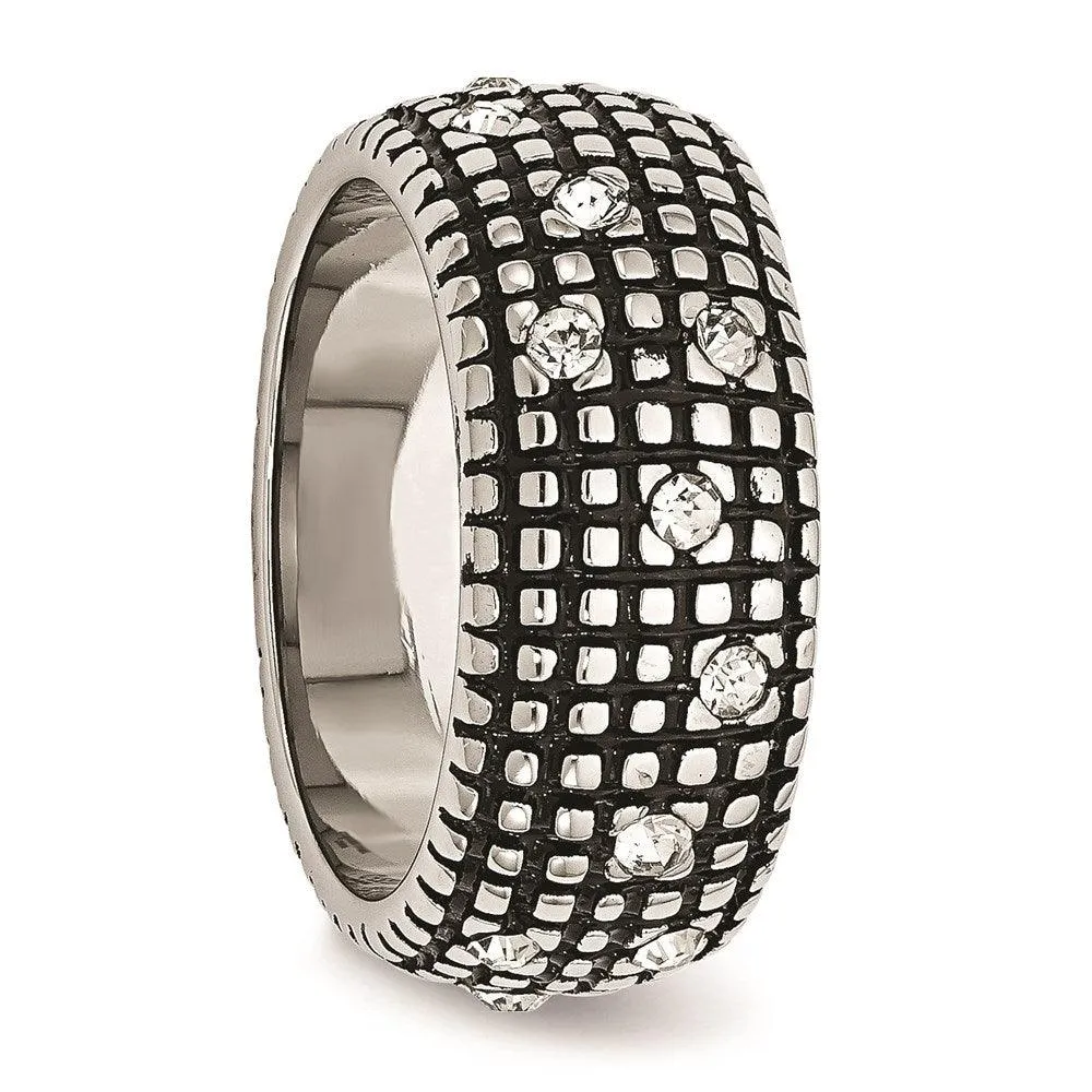 Chisel Jewelry Stainless Steel Crystal Antiqued Ring