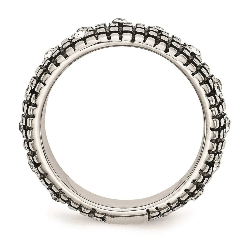 Chisel Jewelry Stainless Steel Crystal Antiqued Ring