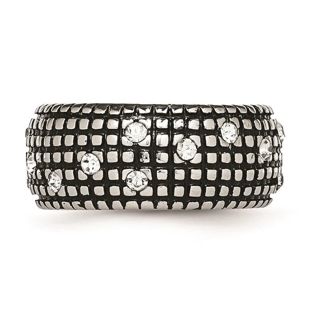 Chisel Jewelry Stainless Steel Crystal Antiqued Ring