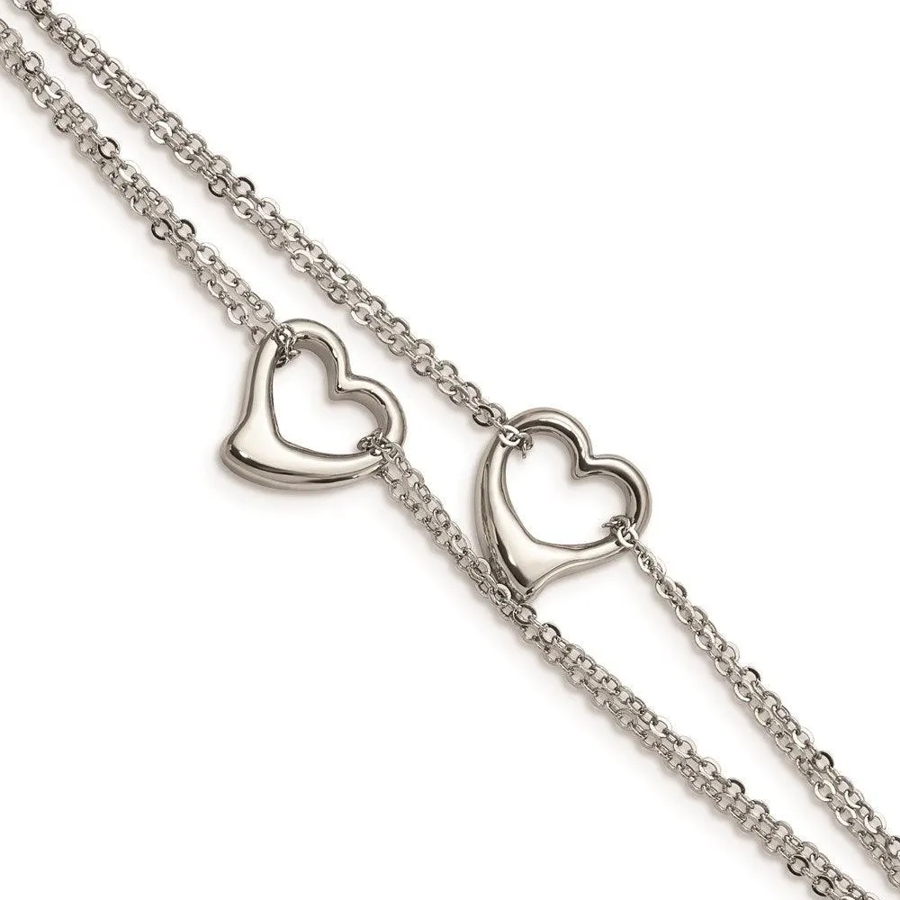 Chisel Jewelry Stainless Steel Cutout Hearts 7in Bracelet