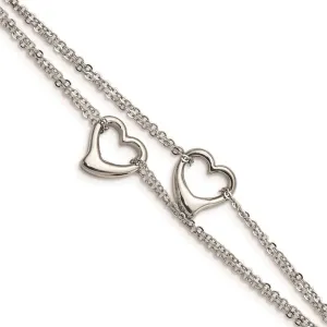 Chisel Jewelry Stainless Steel Cutout Hearts 7in Bracelet