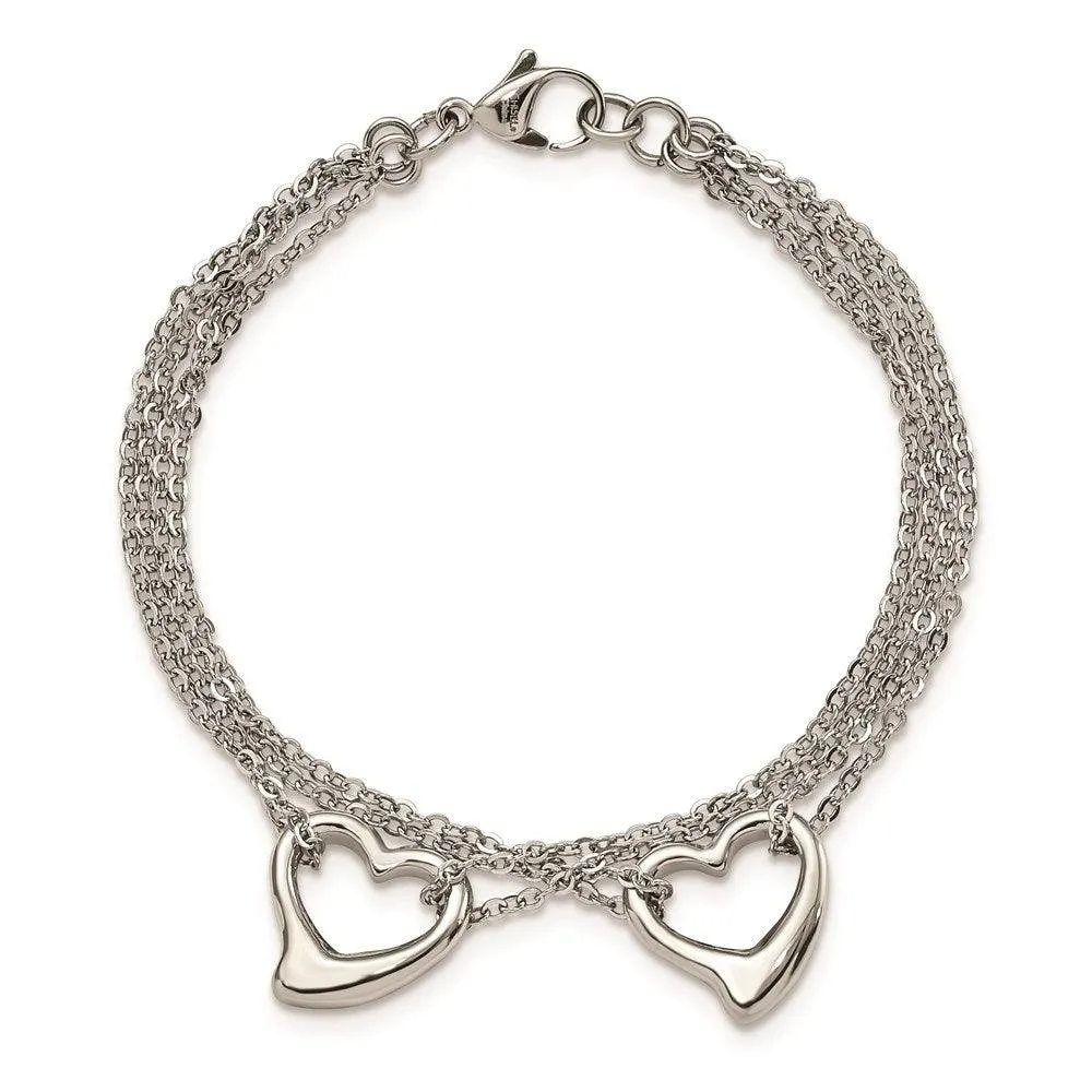 Chisel Jewelry Stainless Steel Cutout Hearts 7in Bracelet