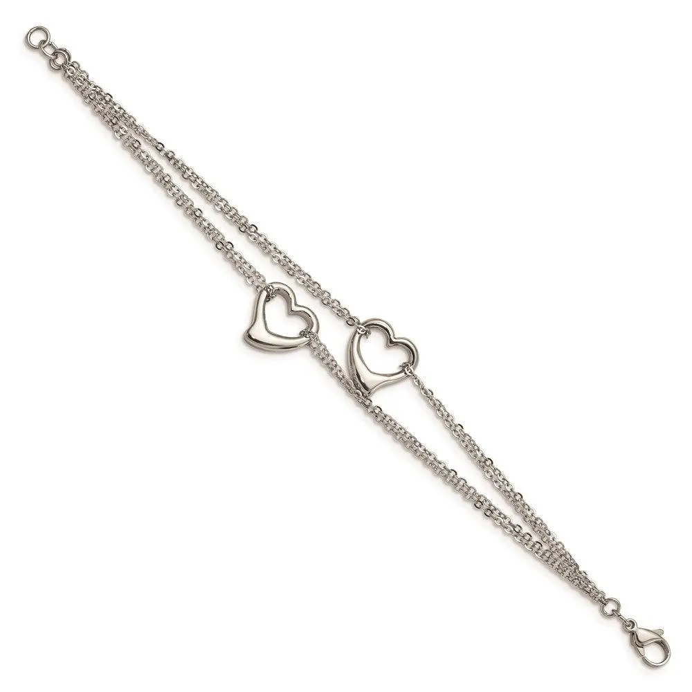 Chisel Jewelry Stainless Steel Cutout Hearts 7in Bracelet