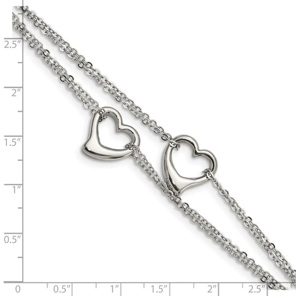 Chisel Jewelry Stainless Steel Cutout Hearts 7in Bracelet
