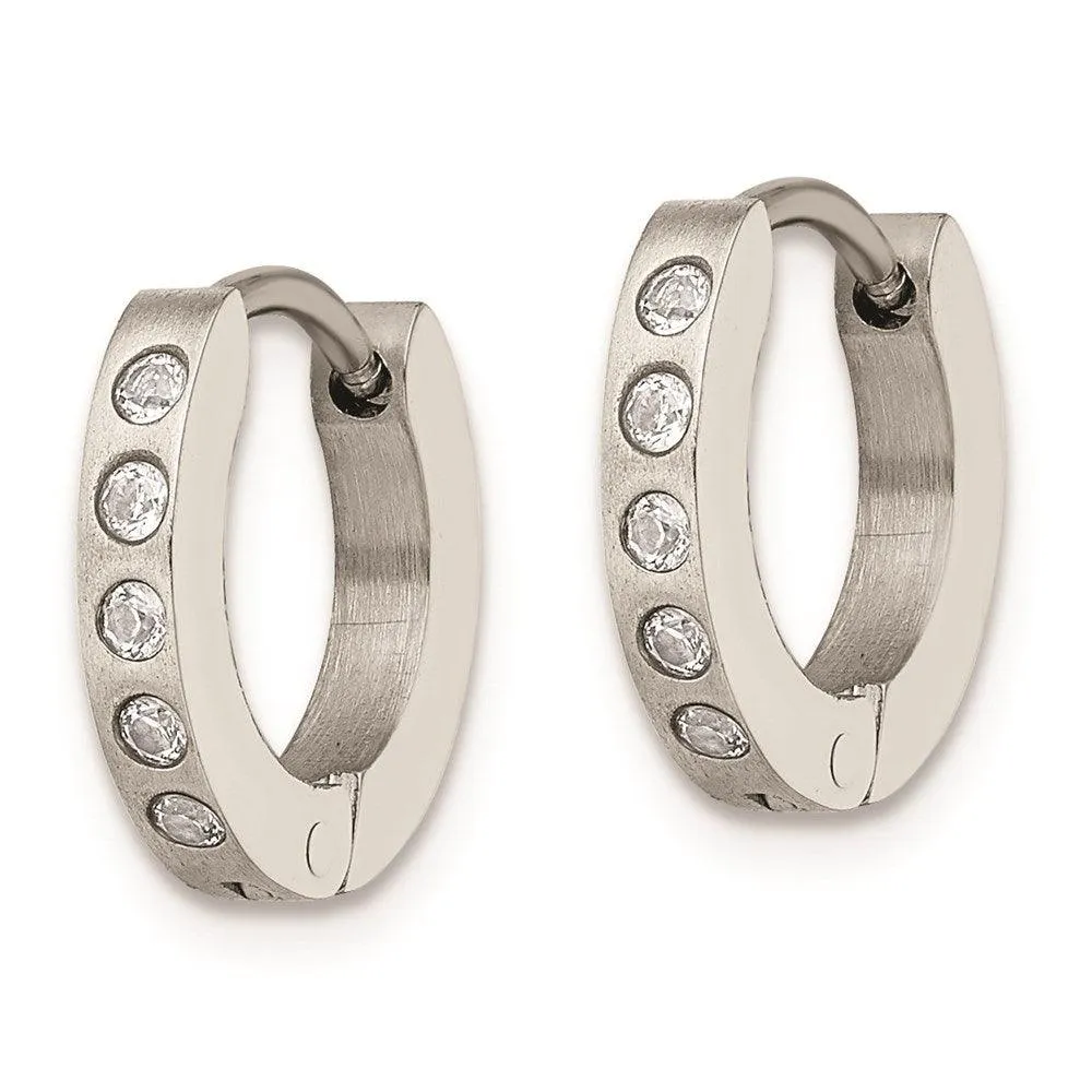 Chisel Jewelry Stainless Steel CZ Hinged Hoop Earrings