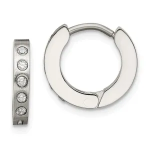 Chisel Jewelry Stainless Steel CZ Hinged Hoop Earrings