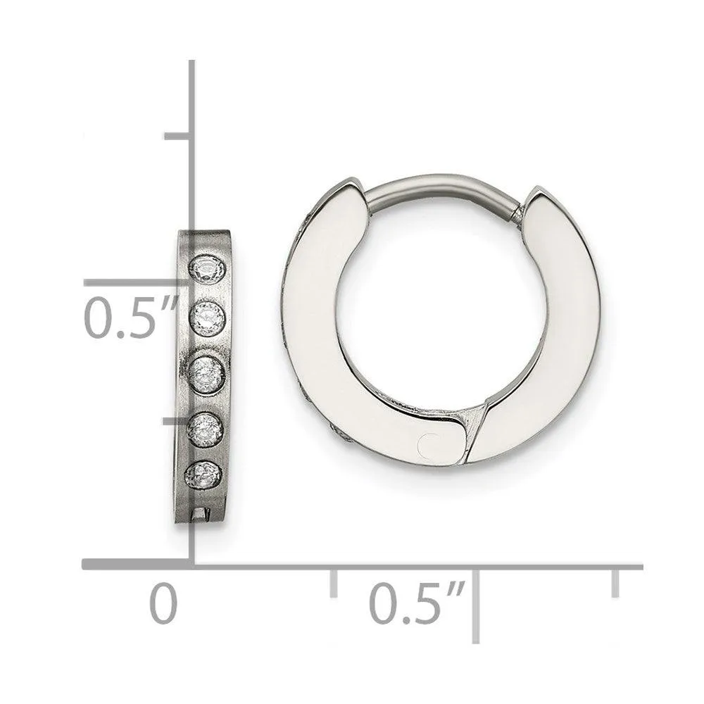 Chisel Jewelry Stainless Steel CZ Hinged Hoop Earrings