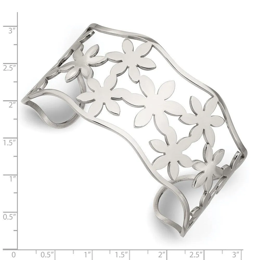 Chisel Jewelry Stainless Steel Flowers Cuff Bangle