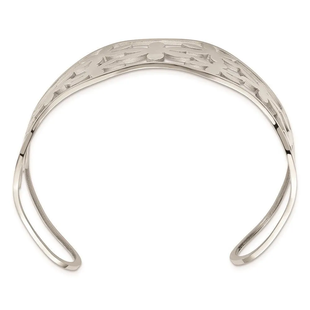 Chisel Jewelry Stainless Steel Flowers Cuff Bangle