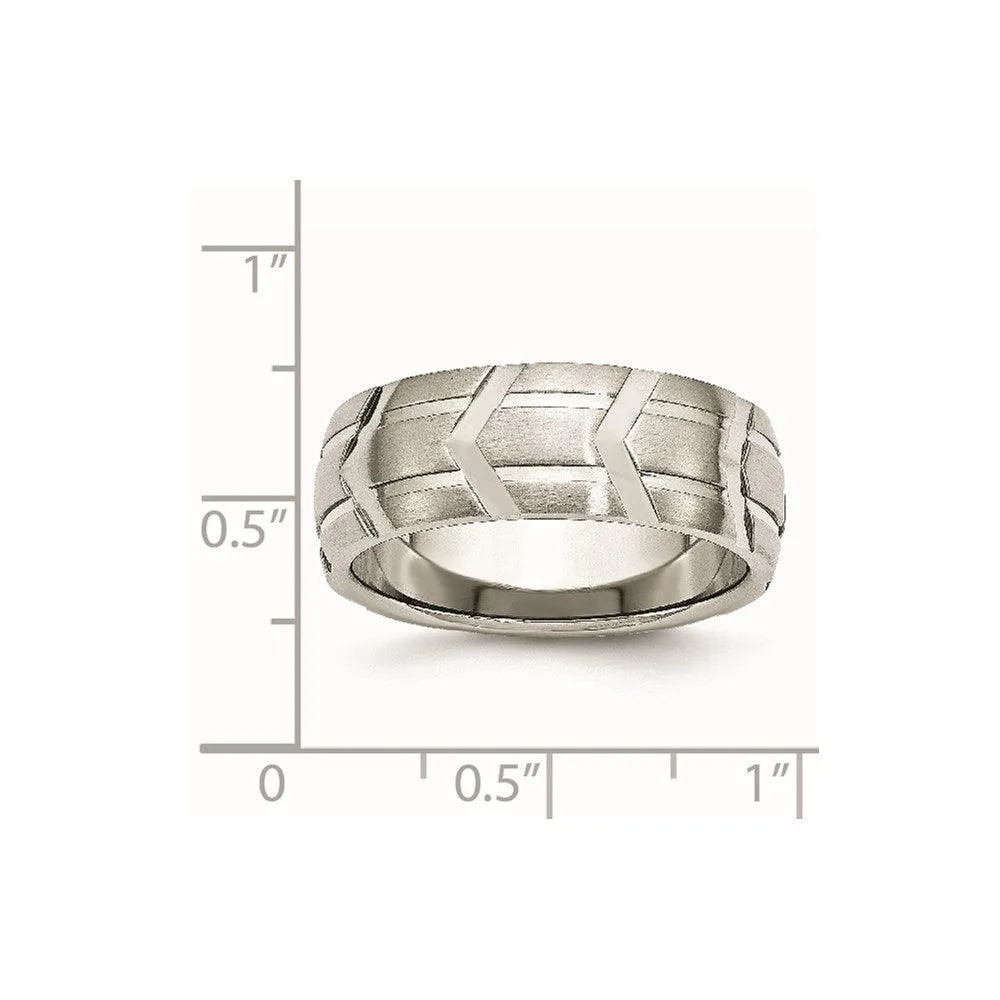 Chisel Jewelry Stainless Steel Grooved 8mm Brushed & Polished Band